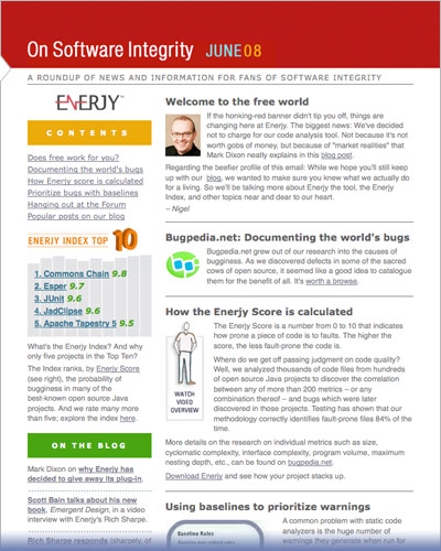 Enerjy Software monthly newsletter